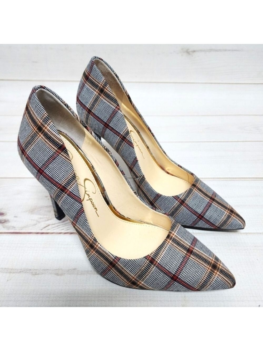 Jessica Simpson Gray Plaid Cassani Pump Size 5.5 - New Without Box